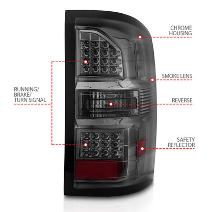 ANZO 2014-2018 GMC Sierra LED Tail Lights Black Housing Smoke Lens 311398