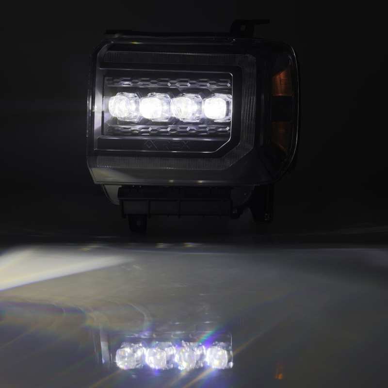 AlphaRex 14-18 GMC Sierra NOVA LED Proj Headlights Plank Style Black w/Activ Light/Seq