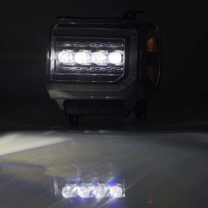 AlphaRex 14-18 GMC Sierra NOVA LED Proj Headlights Plank Style Black w/Activ Light/Seq