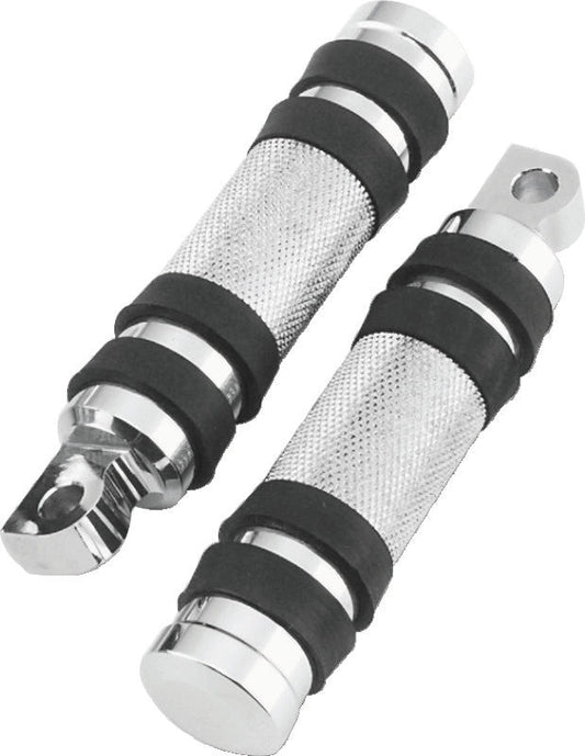 Bikers Choice Big Twin & XL Chrome Knurled Male Mount Footpegs W/Rubber Bands Pr. 490485