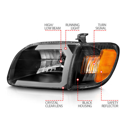 ANZO 00-04 Toyota Tundra (Fits Reg/Acc Cab Only) Crystal Headlights w/Light Bar Black