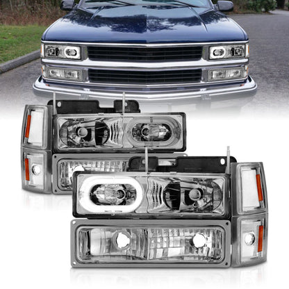 ANZO 88-98 Chevrolet C1500 Crystal Headlights Chrome Housing w/ Signal and Side Marker