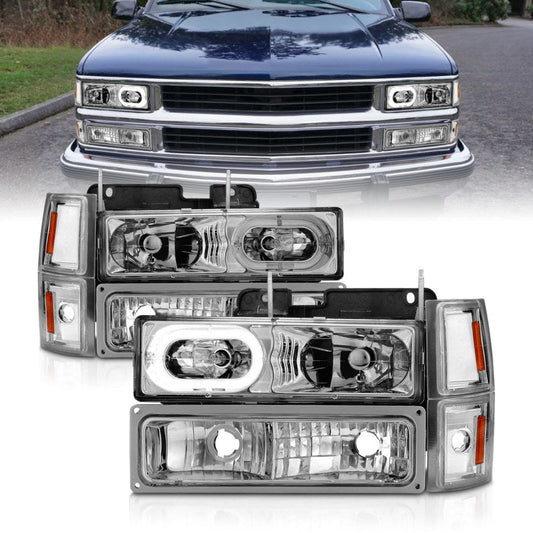 ANZO 88-98 Chevrolet C1500 Crystal Headlights Chrome Housing w/ Signal and Side Marker