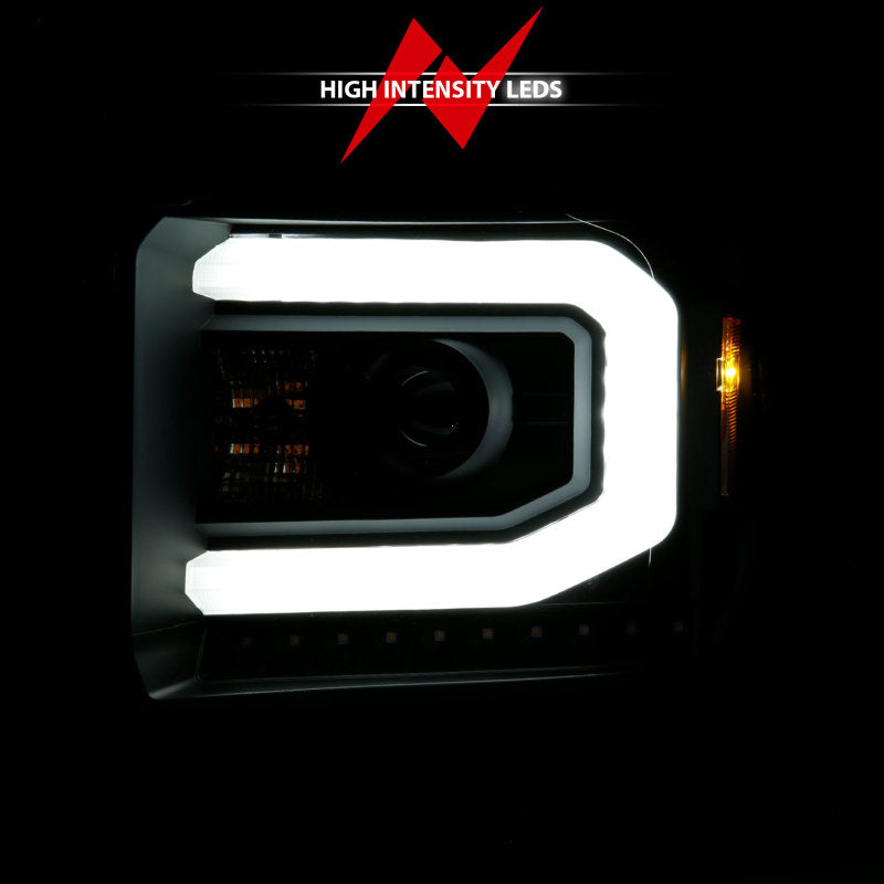 ANZO 2014-2015 GMC Sierra 1500 Projector Headlights w/ Light Bar Black Housing (Halogen