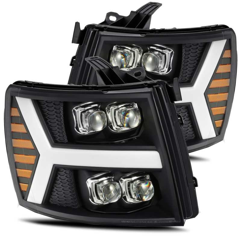 AlphaRex 07-13 Chevy 1500HD NOVA LED Proj Headlights Plank Style Matte Blk w/Activ