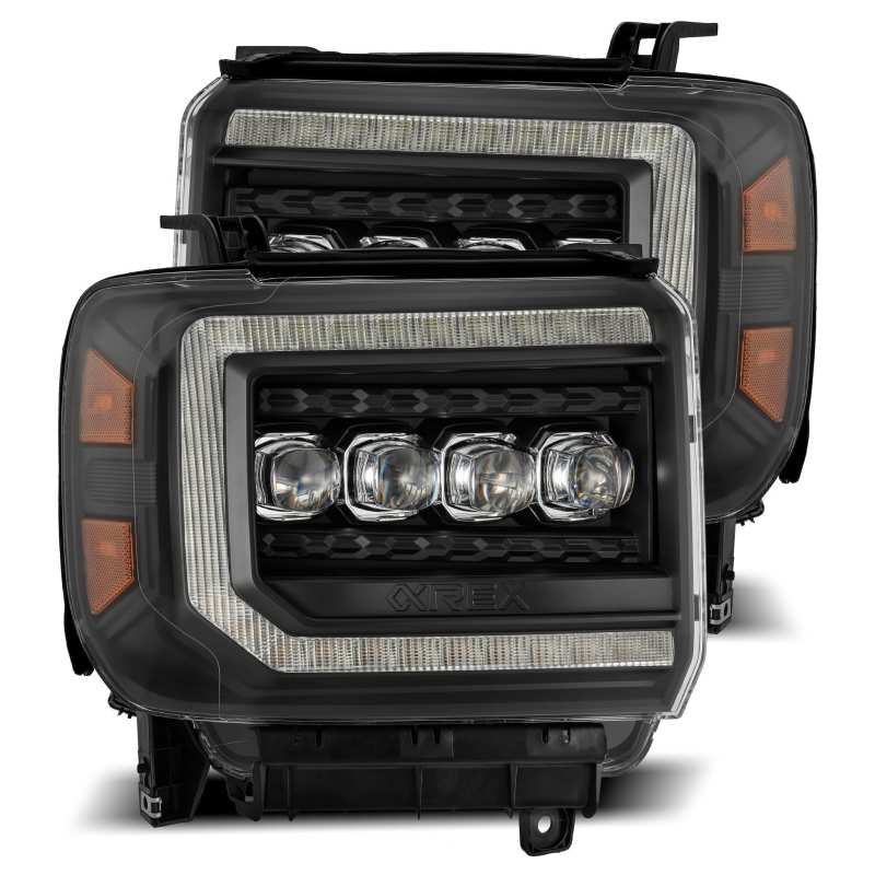 AlphaRex 14-18 GMC Sierra NOVA LED Proj Headlights Plank Style Black w/Activ Light/Seq