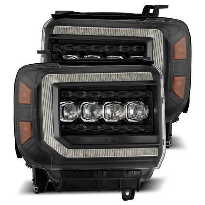 AlphaRex 14-18 GMC Sierra NOVA LED Proj Headlights Plank Style Black w/Activ Light/Seq
