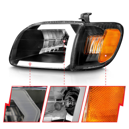 ANZO 00-04 Toyota Tundra (Fits Reg/Acc Cab Only) Crystal Headlights w/Light Bar Black