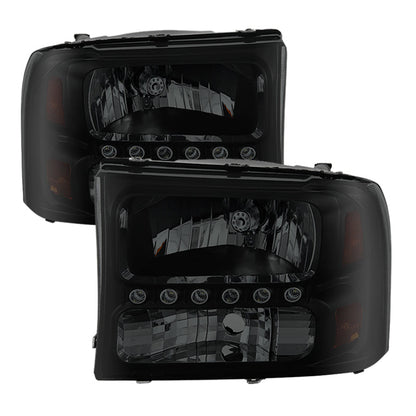 SPYDER Xtune Ford F250 F350 Super Duty 99-04 1Pc Headlights w/ LED Black Smoked HD-JH-FF25099-LED-BSM 9030215
