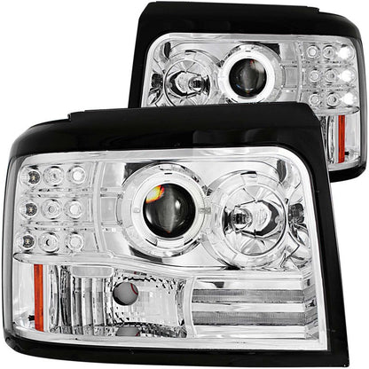 Anzo 1992-1996 Ford F-150 Projector Headlights w/ Halo Chrome w/ Side Marke
