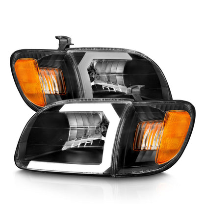 ANZO 00-04 Toyota Tundra (Fits Reg/Acc Cab Only) Crystal Headlights w/Light Bar Black