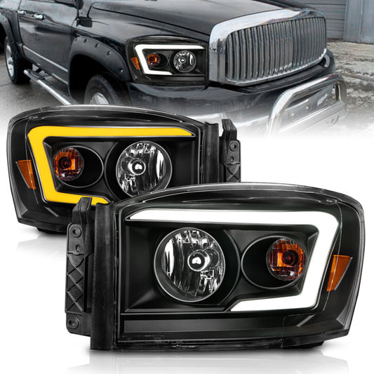 Anzo 06-09 Dodge RAM 1500/2500/3500 Headlights Black Housing/Clear Lens (w/Switchback