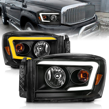 Anzo 06-09 Dodge RAM 1500/2500/3500 Headlights Black Housing/Clear Lens (w/Switchback