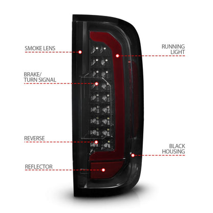 ANZO 15-21 GMC Canyon Full LED Tail Lights w/ Red Lightbar Black Housing Smoke Lens 311435