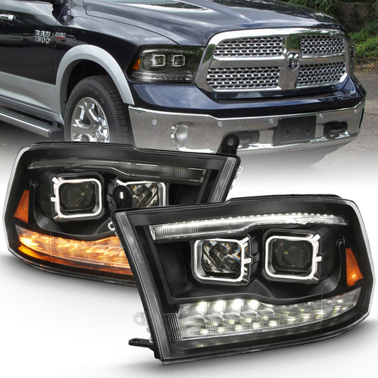 ANZO 2009-2018 Dodge Ram 1500 Projector H.L. Switchback Black Amber 111441