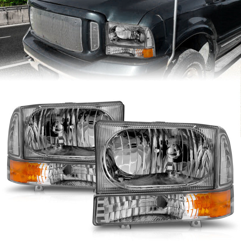 Anzo 2000-2004 Ford Excursion Crystal Headlights Chrome w/ LED 1pc — 14H1C