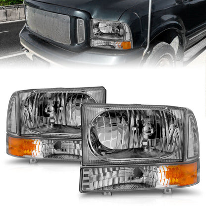 Anzo 2000-2004 Ford Excursion Crystal Headlights Chrome w/ LED 1pc — 14H1C