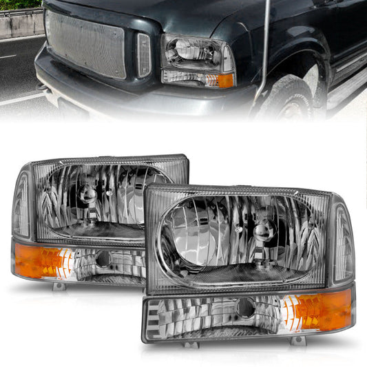 Anzo 2000-2004 Ford Excursion Crystal Headlights Chrome w/ LED 1pc — 14H1C