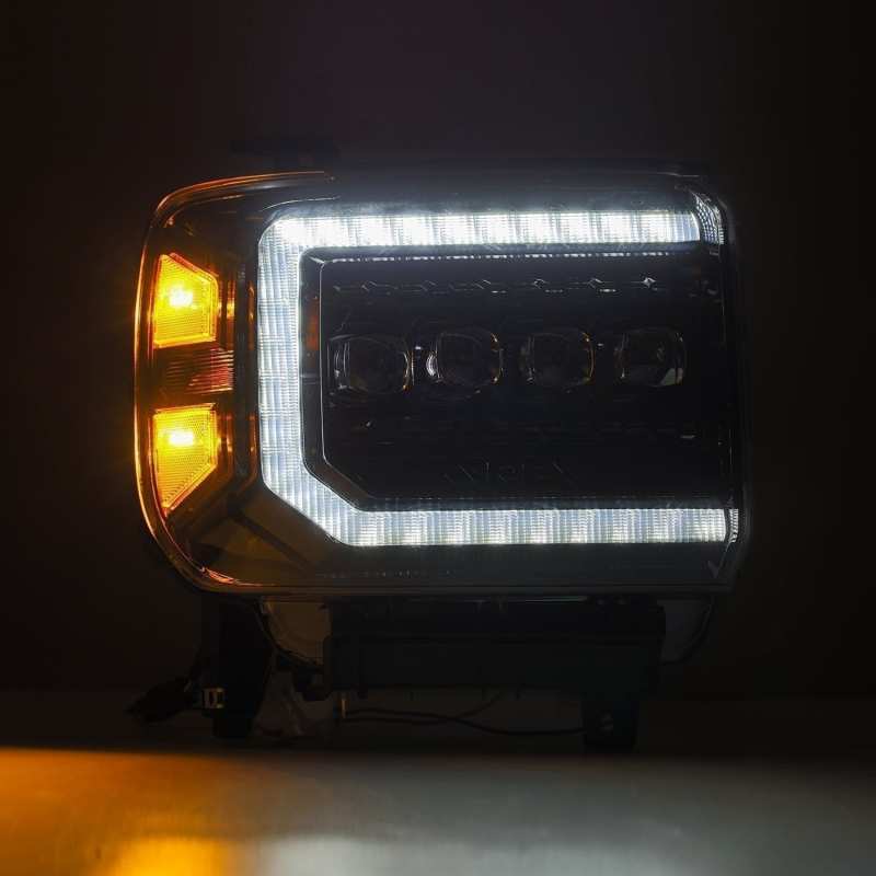 AlphaRex 14-18 GMC Sierra NOVA LED Proj Headlights Plnk Style Alpha Blk w/Activ Light/Seq