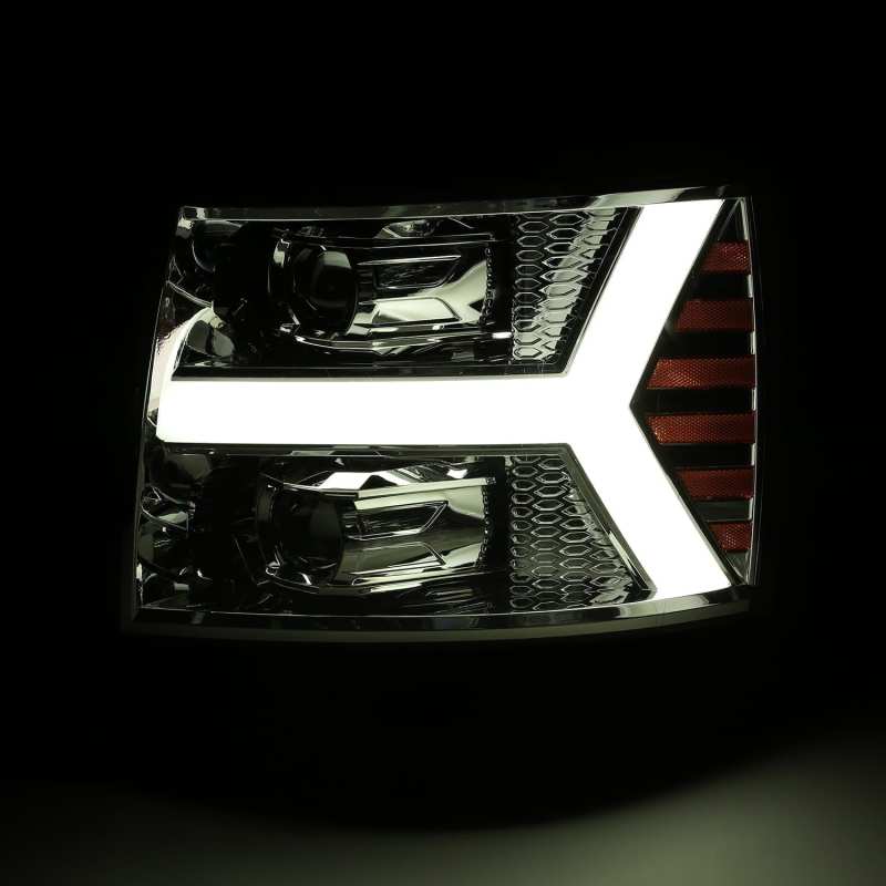 AlphaRex 07-13 Chevy 1500 LUXX LED Proj Headlights Plank Design Chrome w/ Activ Light/Seq