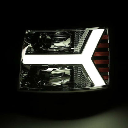AlphaRex 07-13 Chevy 1500 LUXX LED Proj Headlights Plank Design Chrome w/ Activ Light/Seq
