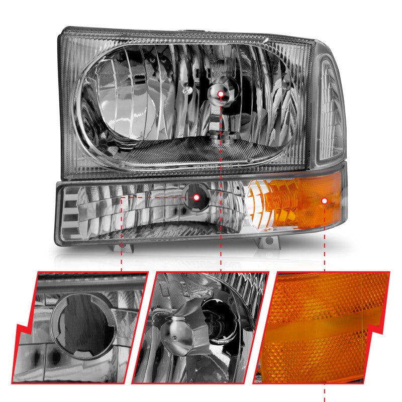 Anzo 2000-2004 Ford Excursion Crystal Headlights Chrome w/ LED 1pc — 14H1C