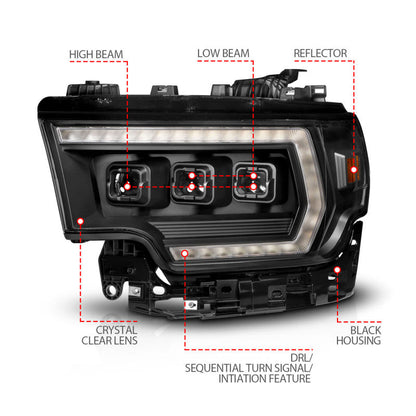 ANZO 19-24 RAM 2500/3500 Z-Series Full LED Proj Headlights DRL/Init/SeqSig - Pass. Side ONLY 111601X-R