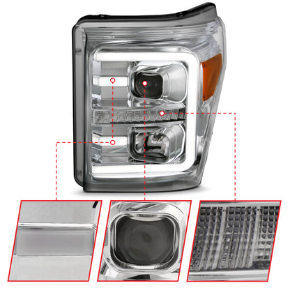 ANZO 11-16 Ford F-250/F-350/F-450 Projector Headlights w/ Plank Style Switchback Chrome w/Amber 111407