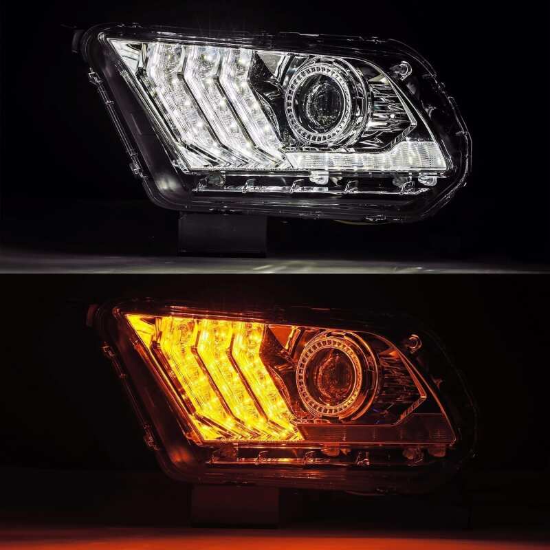AlphaRex 10-12 Ford Mustang LUXX LED Proj Headlights Plank Style Chrome w/Activ Light/Seq