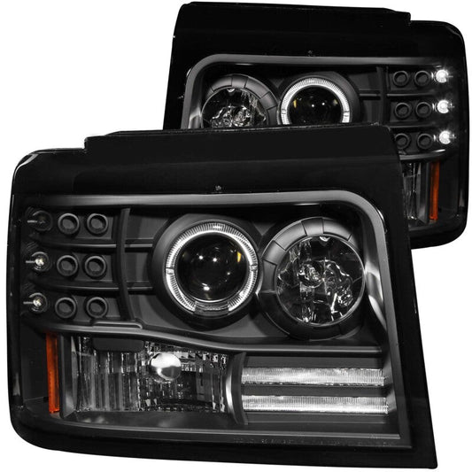Anzo 1992-1996 Ford F-150 Projector Headlights w/ Halo Black w/ Side Marker