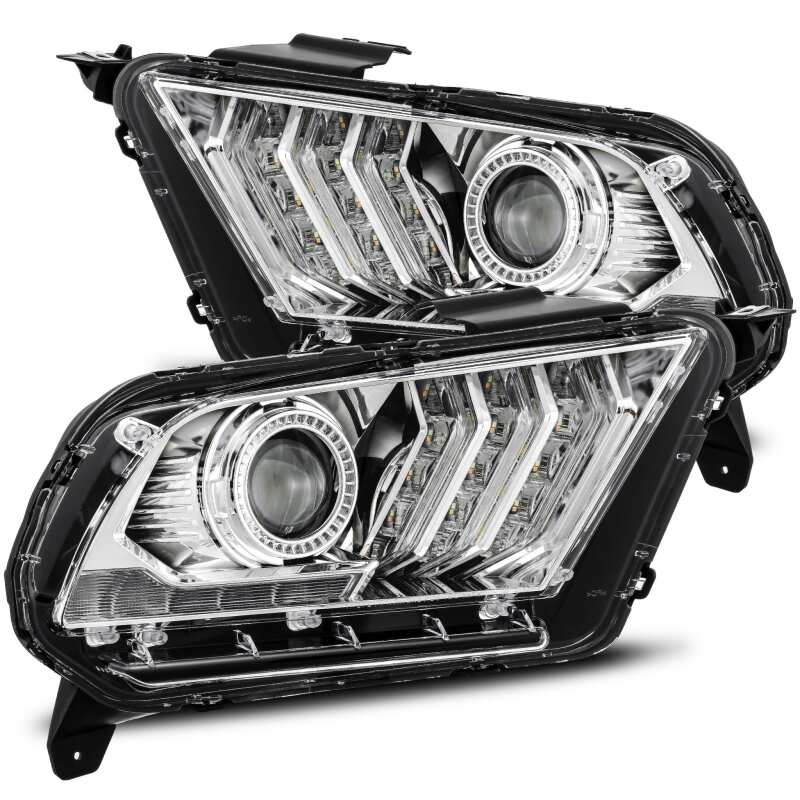 AlphaRex 10-12 Ford Mustang LUXX LED Proj Headlights Plank Style Chrome w/Activ Light/Seq