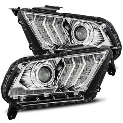 AlphaRex 10-12 Ford Mustang LUXX LED Proj Headlights Plank Style Chrome w/Activ Light/Seq