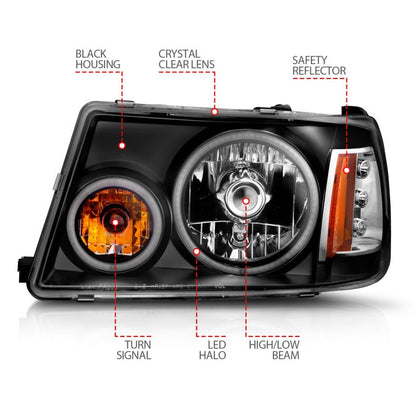 Anzo 2001-2011 Ford Ranger Projector Headlights w/ Halo Black (CCFL) 1 pc