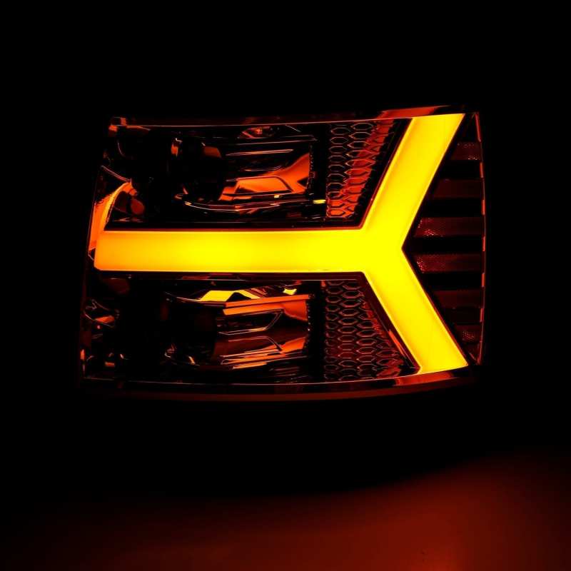 AlphaRex 07-13 Chevy 1500 LUXX LED Proj Headlights Plank Design Chrome w/ Activ Light/Seq