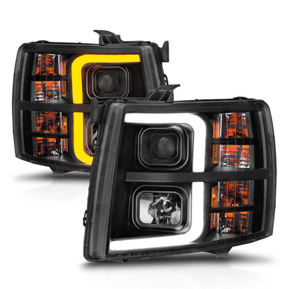 ANZO 2007-2013 Chevrolet Silverado 1500 Projector w/ Light Bar Black Housing w/ Sequential 111545