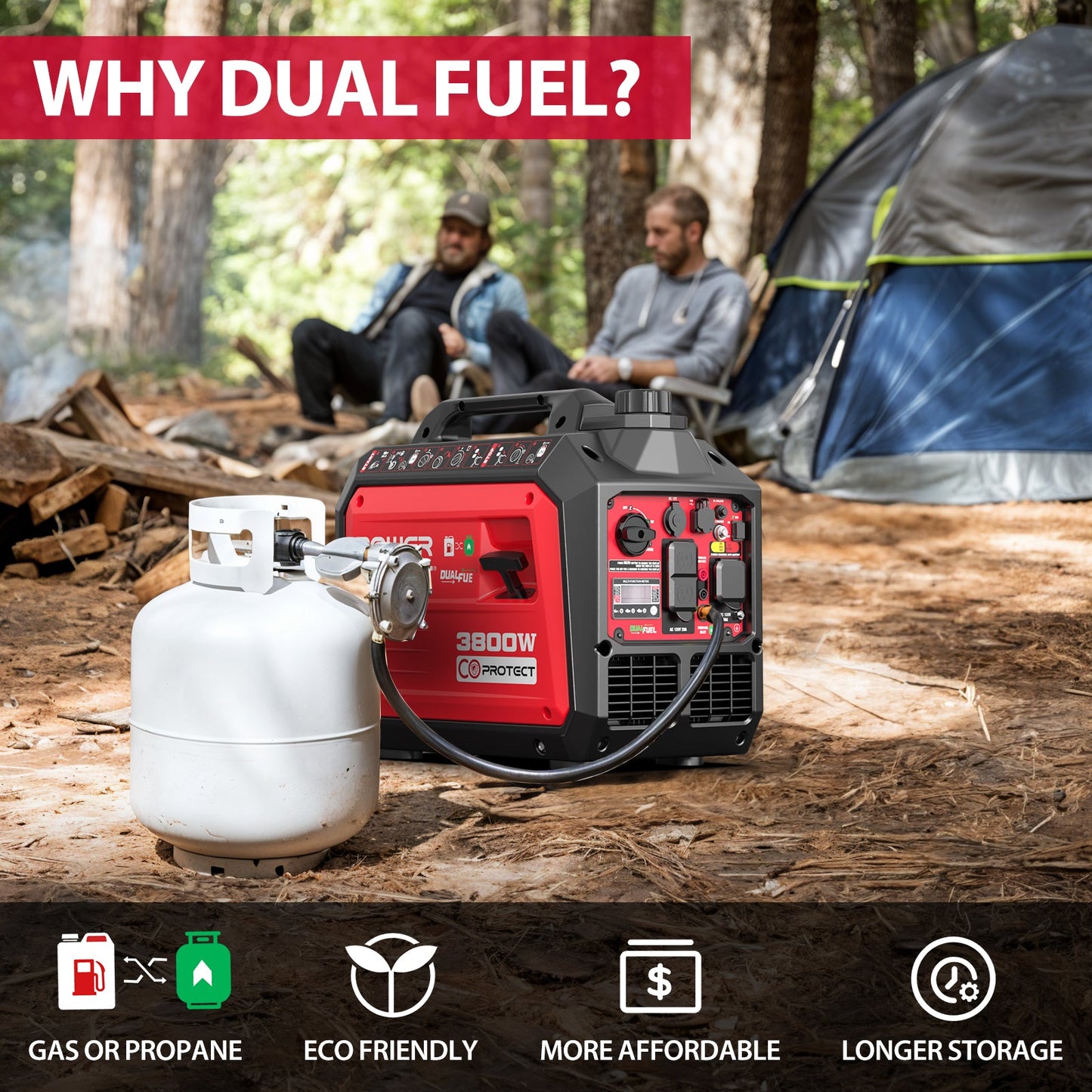 PowerSmart 3800W/3500W Gas/Propane Dual Fuel Inverter Generator w/ CO Alert