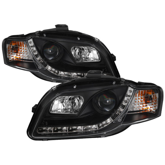 Spyder Audi A4 06-08 Projector Headlights Halogen Model Only - DRL Black PRO-YD-AA405-DRL-BK 5008572