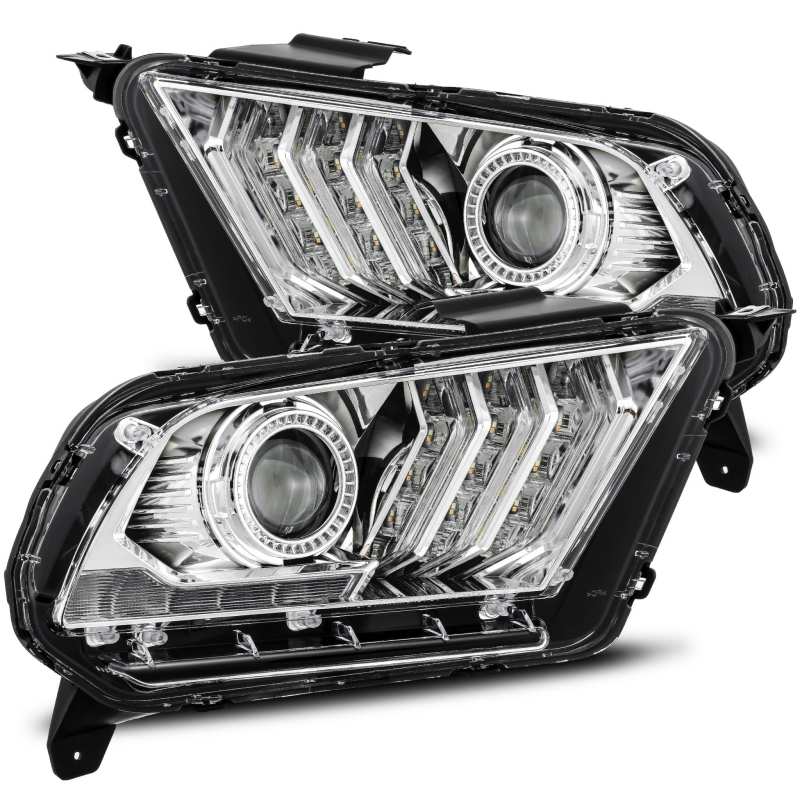 AlphaRex 10-12 Ford Mustang LUXX LED Proj Headlights Plank Style Chrome w/Activ Light/Seq