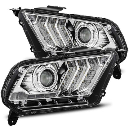 AlphaRex 10-12 Ford Mustang LUXX LED Proj Headlights Plank Style Chrome w/Activ Light/Seq