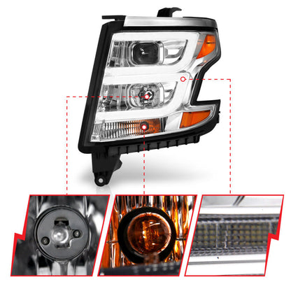 ANZO 2015-2020 Chevy Tahoe Projector Headlights Plank Style Chrome w/DRL 111493