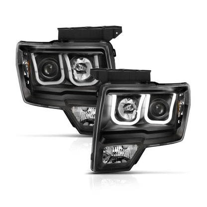 Anzo Ford F-150 09-14 Projector Switchback Headlights U-Bar Black W/ Amber