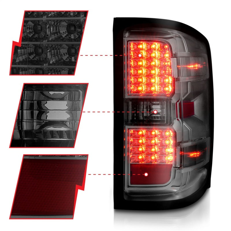 ANZO 15-19 Chevy Silverado 2500HD/3500HD (Factory Halogen Only) LED Tail Lights Smoke