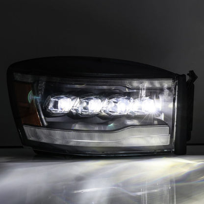 AlphaRex 06-08 Ram 1500HD NOVA LED Proj Headlights Plnk Style Alpha Blk w/Seq