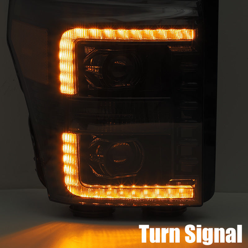 AlphaRex 11-16 Ford F-350 SD LUXX LED Proj Headlights Plank Style Alpha Blk w/Activ
