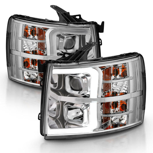 ANZO 2007-2013 Chevy Silverado 1500 Projector Plank Style Chrome Amber 111481