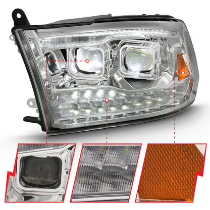 ANZO 2009-2018 Dodge Ram 1500 Led Projector Plank Style Switchback H.L Halo Chrome Amber (OE Style) 111465