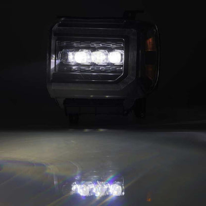 AlphaRex 14-18 GMC Sierra NOVA LED Proj Headlights Plank Style Black w/Activ Light/Seq