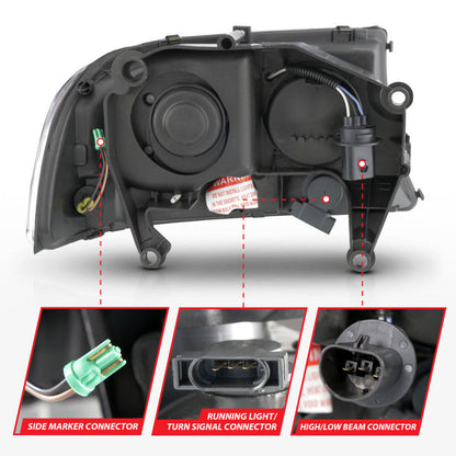 ANZO 97-04 Dodge Dakota/Durango Crystal headlight Set w/ Light Bar Black Housing 111591