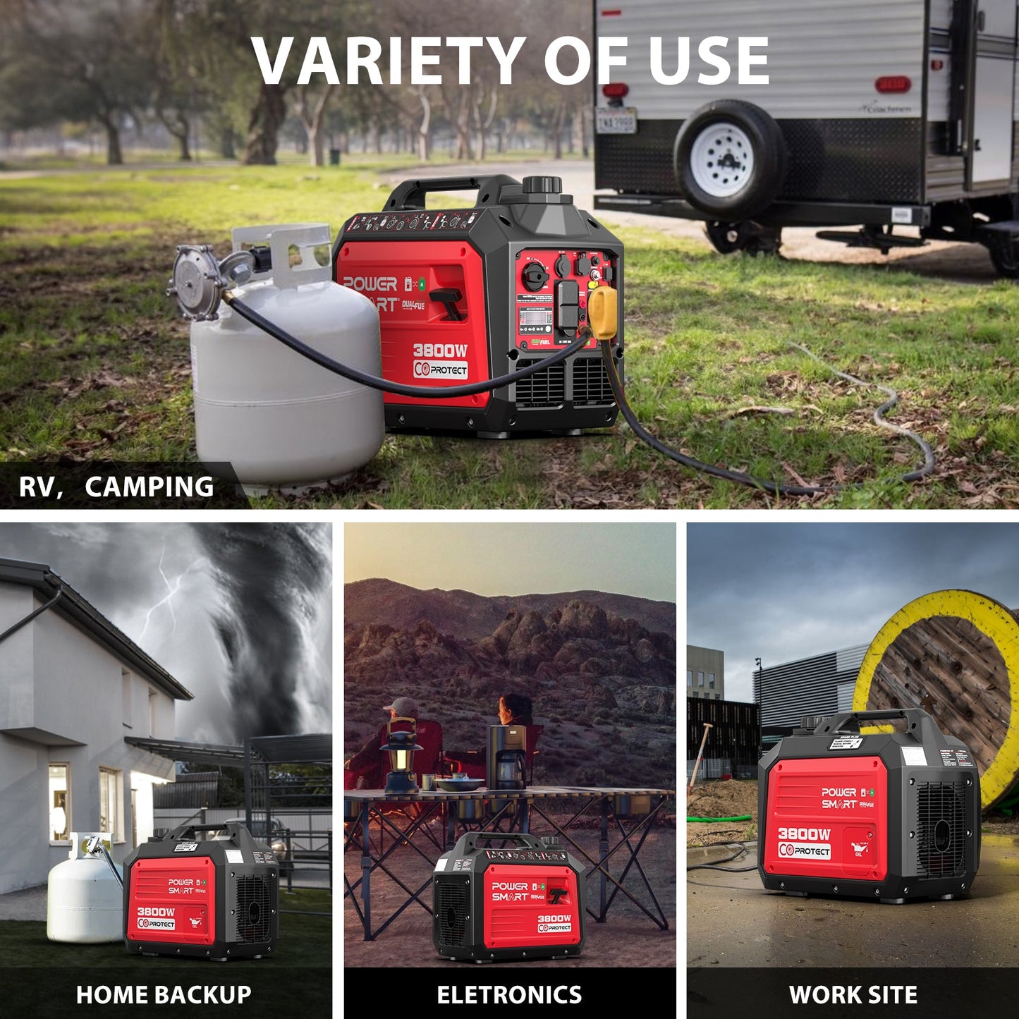 PowerSmart 3800W/3500W Gas/Propane Dual Fuel Inverter Generator w/ CO Alert