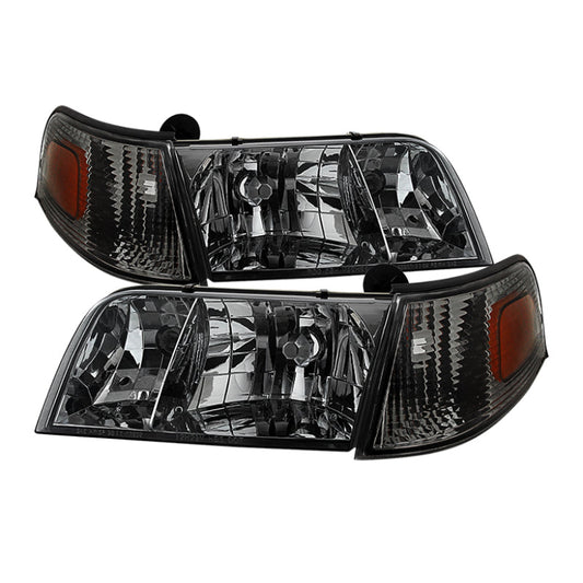 SPYDER Xtune Crown Victoria 98-11 Crystal Headlights w/ Corner Lights Set Smoked HD-JH-CRVI98-SET-SM 9031045
